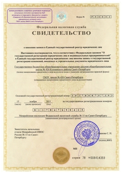 Свидетельство о государственной регистрации ГУ. Документ заверен ЭЦП.